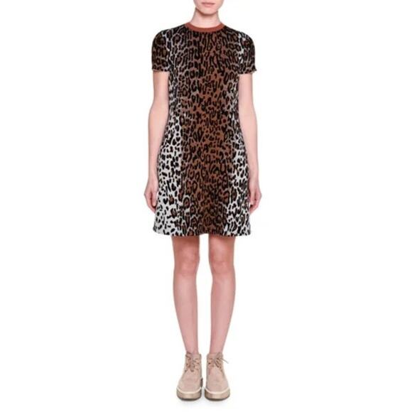 Stella McCartney wool blend Short-Sleeve Leopard-Print Shift Dress EU 40/US S - Picture 1 of 15